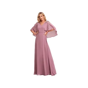 Ever-Pretty Women's Applique Chiffon Long Sleeve Maxi Formal Evening Party Dress